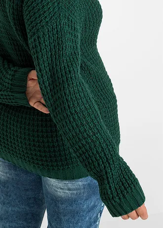 Svetr z hrubé pleteniny, se zipem • tmavě zelená plus size • bonprix obchod