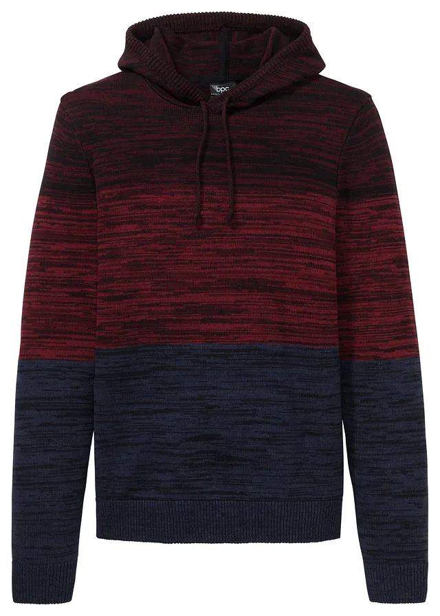 Sweter z cienkiej dzianiny z kapturem o kroju regular fit • czerwono-niebieski melanż • sklep bonprix