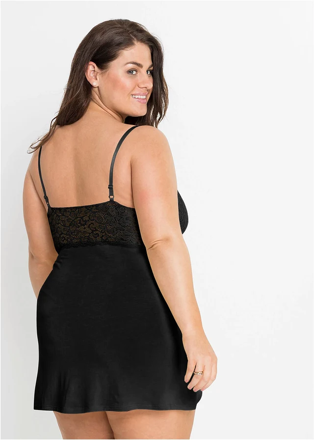 Slipdress in een zachte viscosemix, Kleur: zwart
