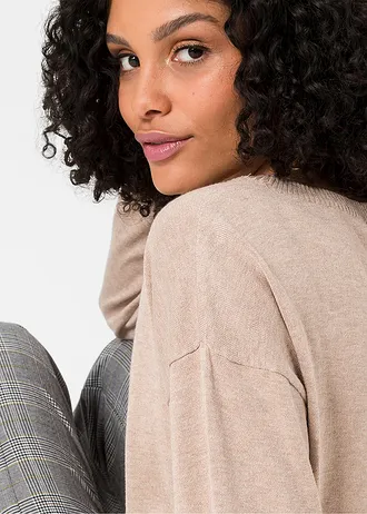 Oversized trui in een viscosemix • beige gemêleerd • bonprix online shop