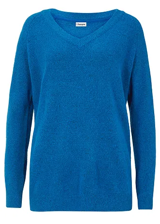 Pletený svetr s výstřihem do V, Oversized Fit, barva: polární modrá