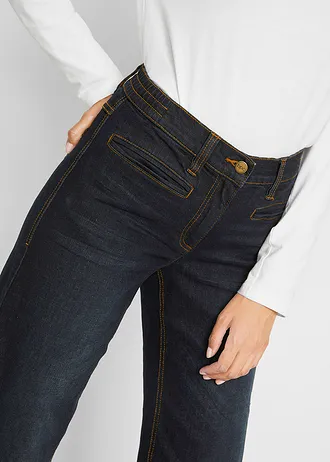 Wide leg jeans mid waist, comfort tailleband • donkerblauw denim used • bonprix online shop
