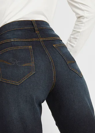 Wide leg jeans mid waist, comfort tailleband • donkerblauw denim used • bonprix online shop