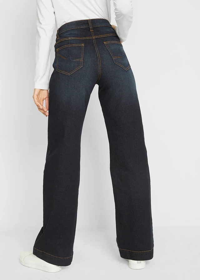 Wide leg jeans mid waist, comfort tailleband • donkerblauw denim used • product-page.page-title-suffix