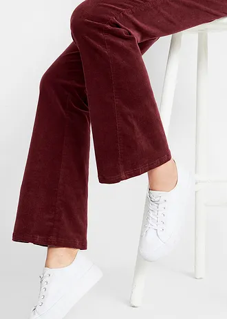 Spodnie sztruksowe dzwony ze stretchem high-waist z wygodnym paskiem • czerwony klonowy • sklep bonprix