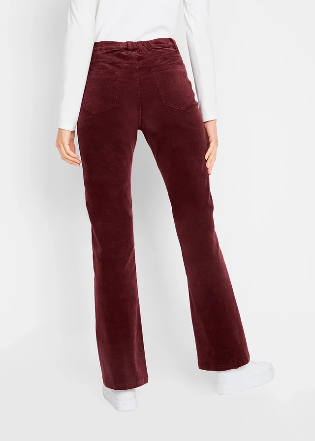 Flared stretch corduroy broek met high-waist comfortband, Kleur: esdoornrood