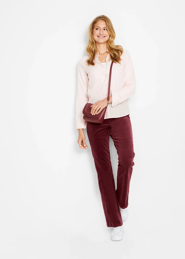 Flared stretch corduroy broek met high-waist comfortband, Kleur: esdoornrood