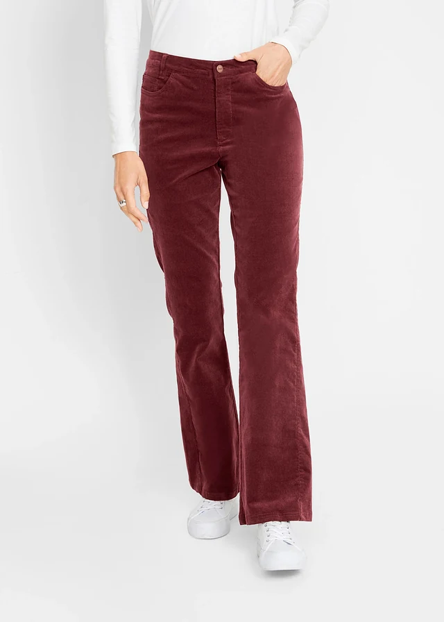 Flared stretch corduroy broek met high-waist comfortband, Kleur: esdoornrood