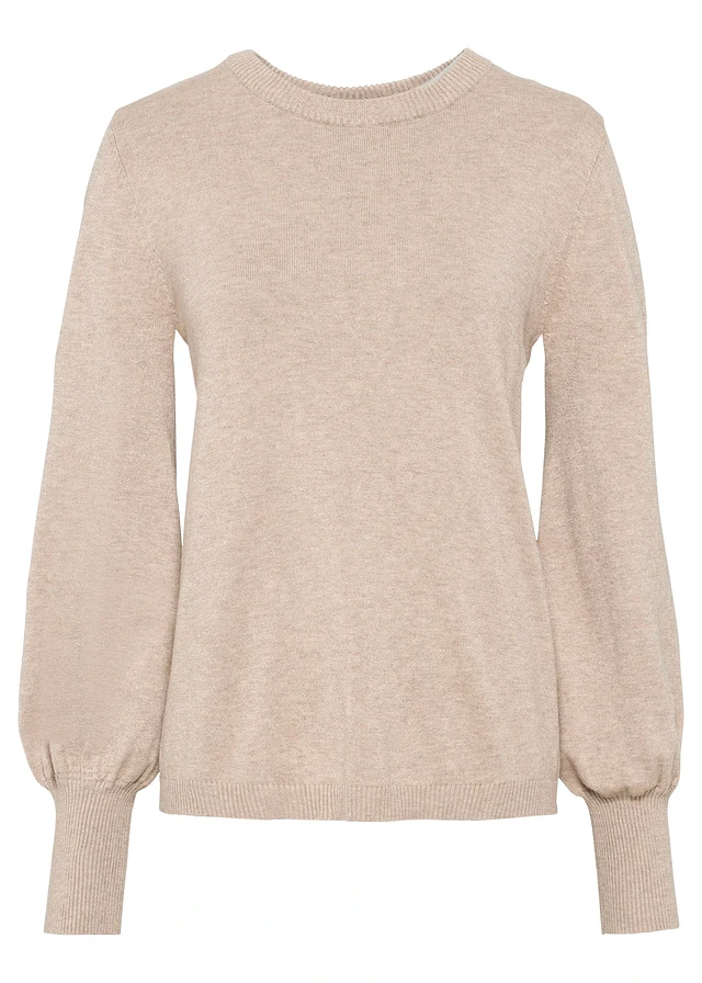 Trui met ballonmouwen, Kleur: beige gemêleerd