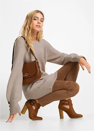 Lange trui met knopen, Kleur: beige