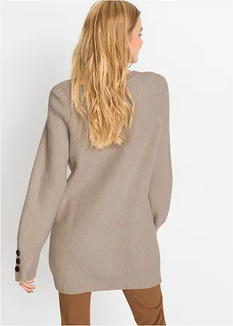 Lange trui met knopen, Kleur: beige