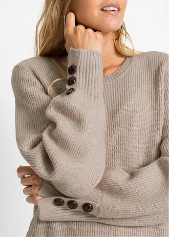 Dlouhý svetr s knoflíky • béžová • bonprix obchod