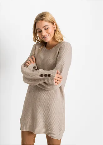 Lange trui met knopen, Kleur: beige