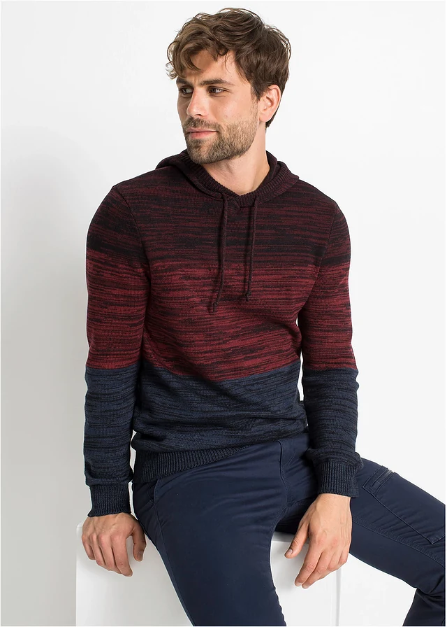 Svetr z jemné pleteniny, s kapucí, Regular Fit • červeno-modrý melír • bonprix obchod