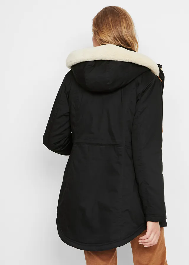 Gewatteerde parka met imitatiebont • zwart • bonprix online shop