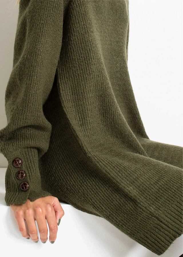 Lange trui met knopen • donkerolijfgroen • product-page.page-title-suffix