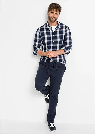 Košile s dlouhým rukávem, z čisté bavlny, barva: tmavě modrá kostkovaná