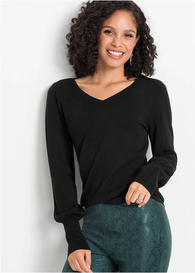 Pull en fine maille de viscose mélangée, Couleur: noir