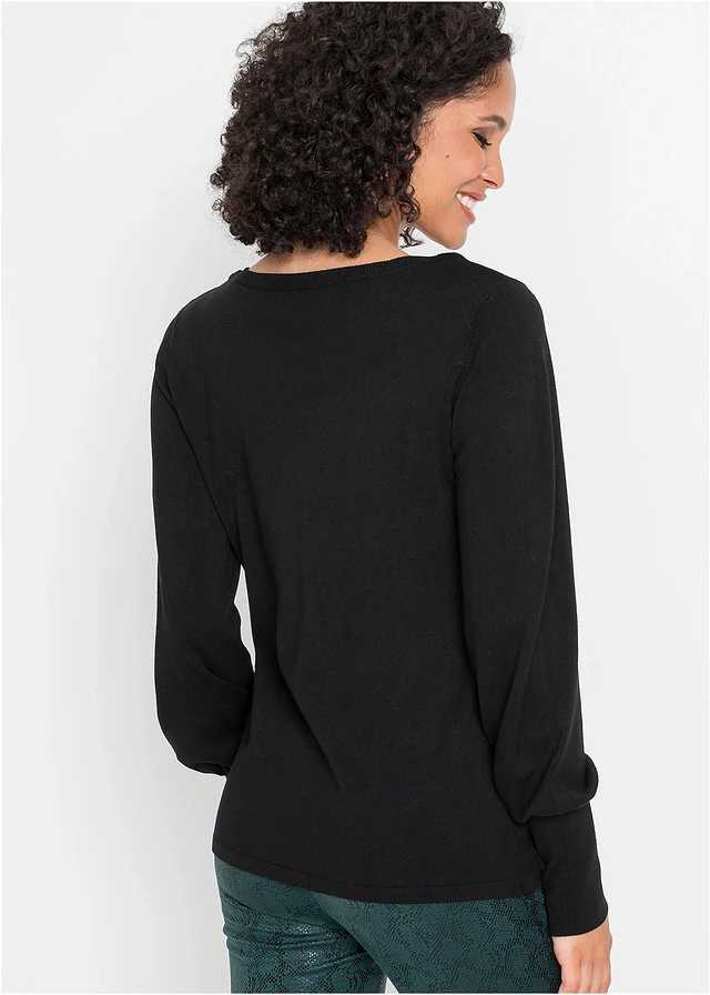 Pull en fine maille de viscose mélangée, Couleur: noir