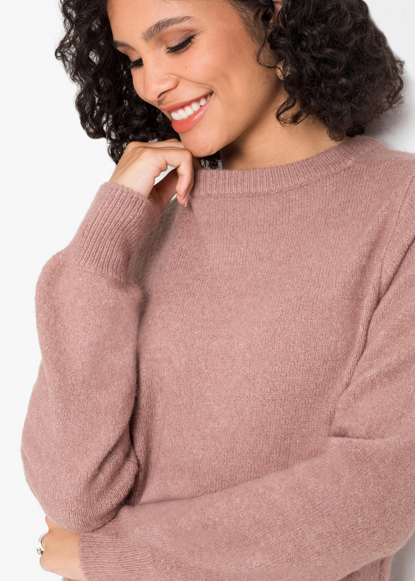 Svetr s balónovými rukávy • růžovohnědý melír • bonprix obchod