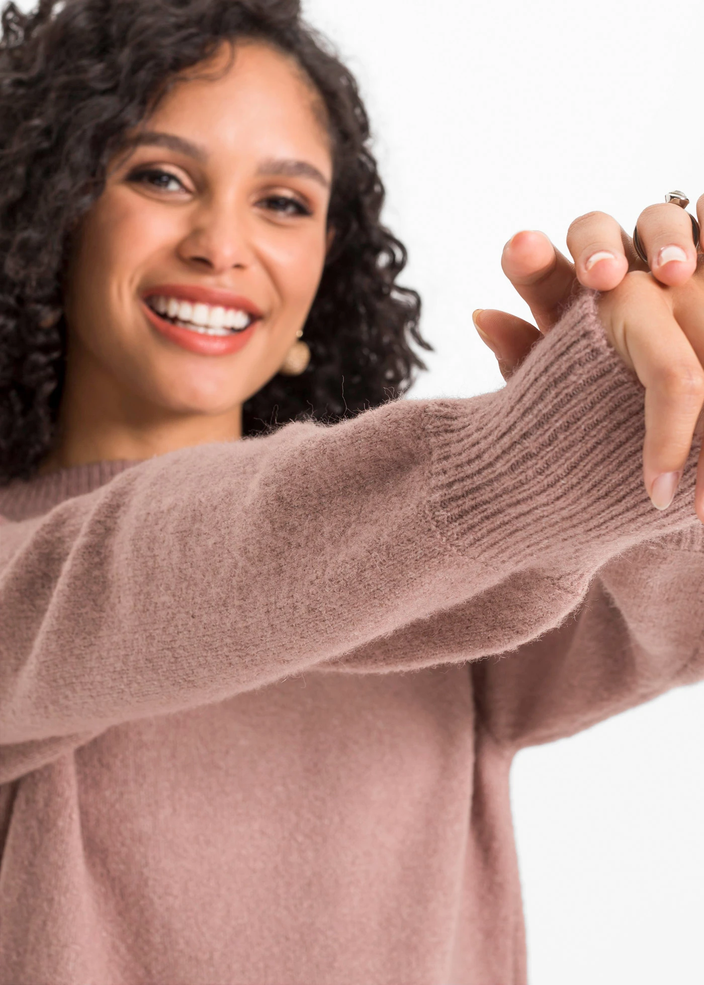 Svetr s balónovými rukávy • růžovohnědý melír • bonprix obchod