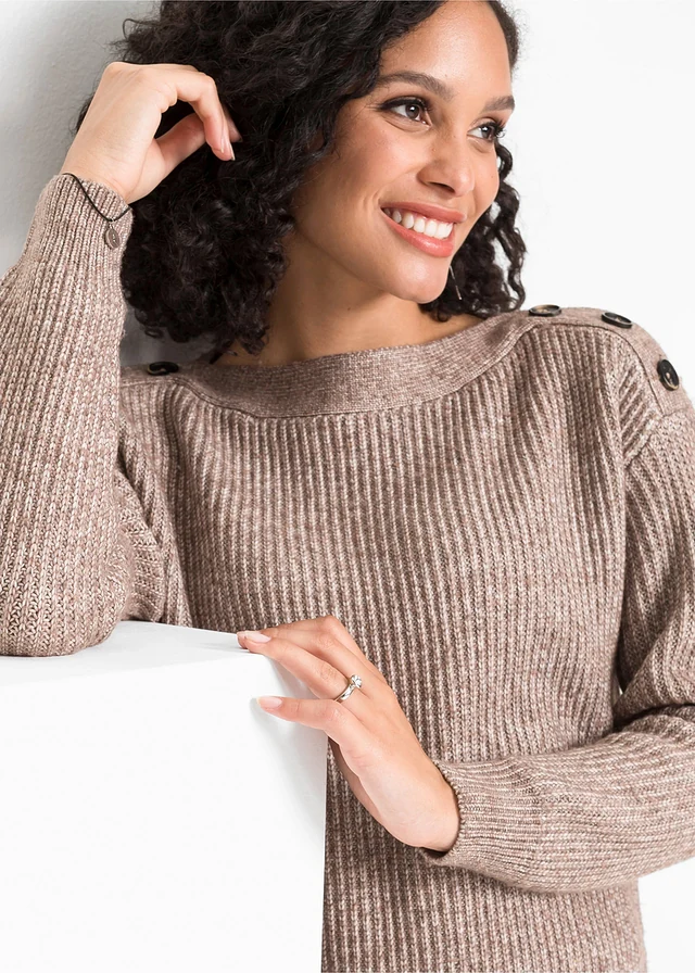 Pull oversize à boutons • marron chiné • product-page.page-title-suffix