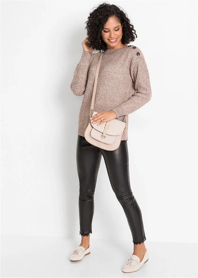 Pull oversize à boutons, Couleur: marron chiné