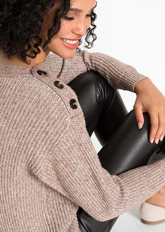 Oversize svetr s knoflíky • hnědý melír • bonprix obchod