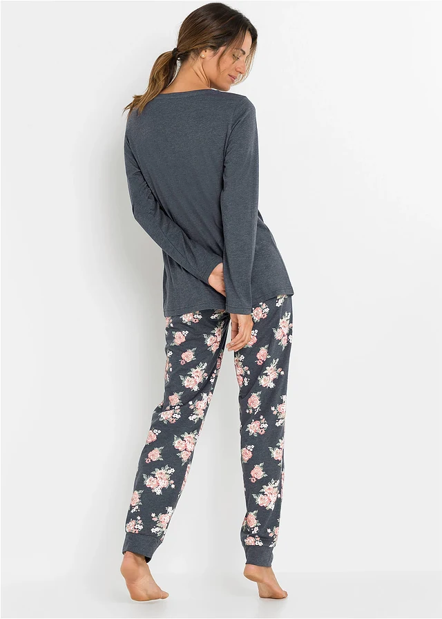 Pyjama met biologisch katoen, Kleur: blauw gemêleerd gebloemd
