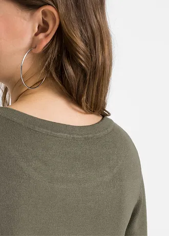 Robe pull en fine maille avec jupe montée • olive floral • Boutique bonprix