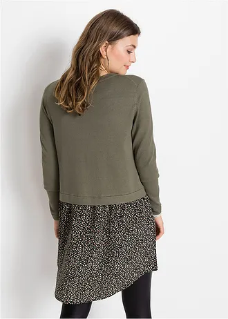 Robe pull en fine maille avec jupe montée • olive floral • Boutique bonprix