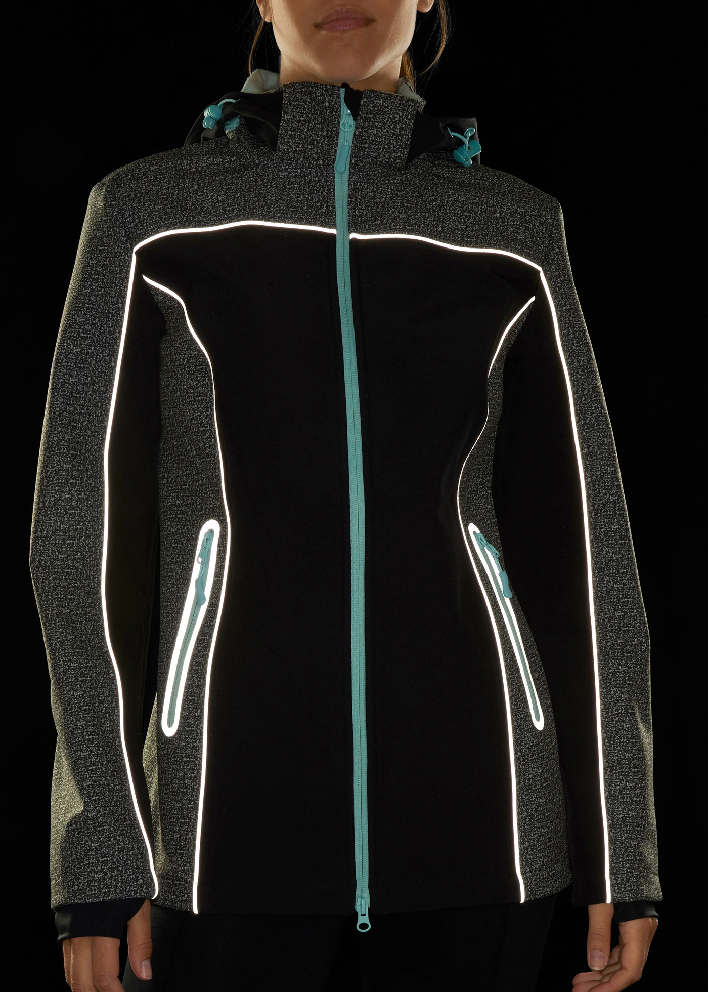 Veste softshell déperlante avec détails réfléchissants • gris chiné/turquoise pastel • Boutique bonprix