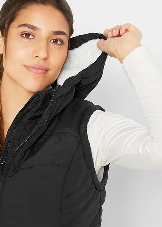 Prošívaná vesta s podšívkou z medvídkového flísu • černá • bonprix obchod