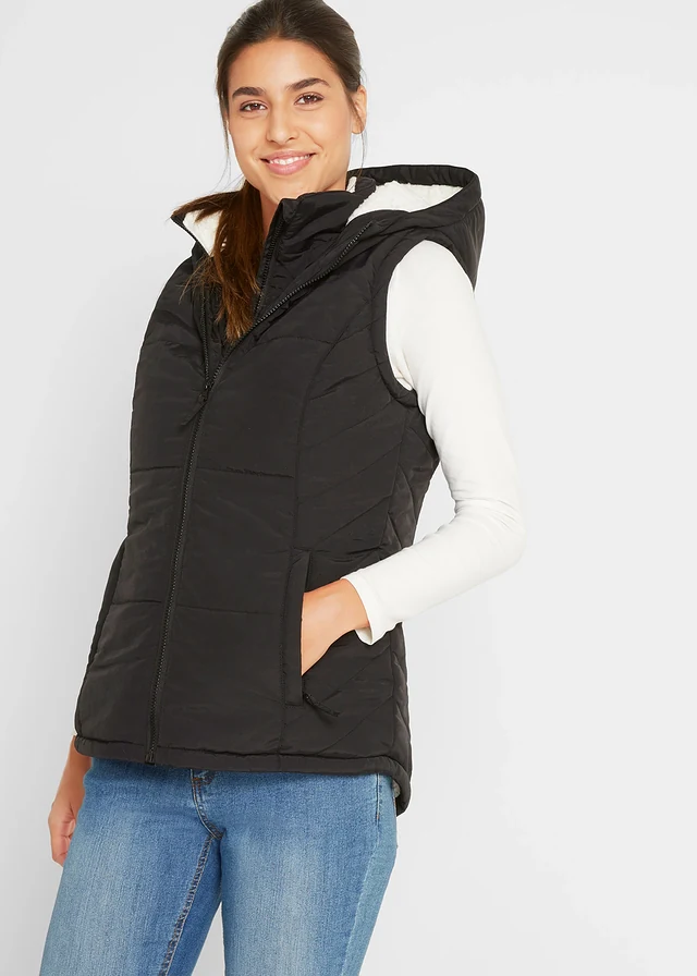 Bodywarmer met teddy voering, Kleur: zwart
