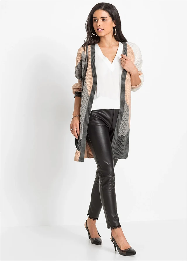 Gilet en maille oversize, Couleur: beige/blanc cassé/anthracite/gris