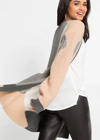 Oversize pletený kabátek • béžovo-přírodně bílo-antracitově-šedá • bonprix obchod