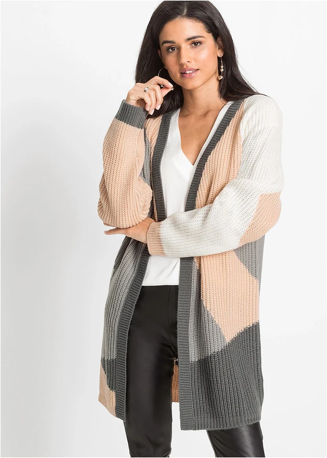 Gilet en maille oversize, Couleur: beige/blanc cassé/anthracite/gris