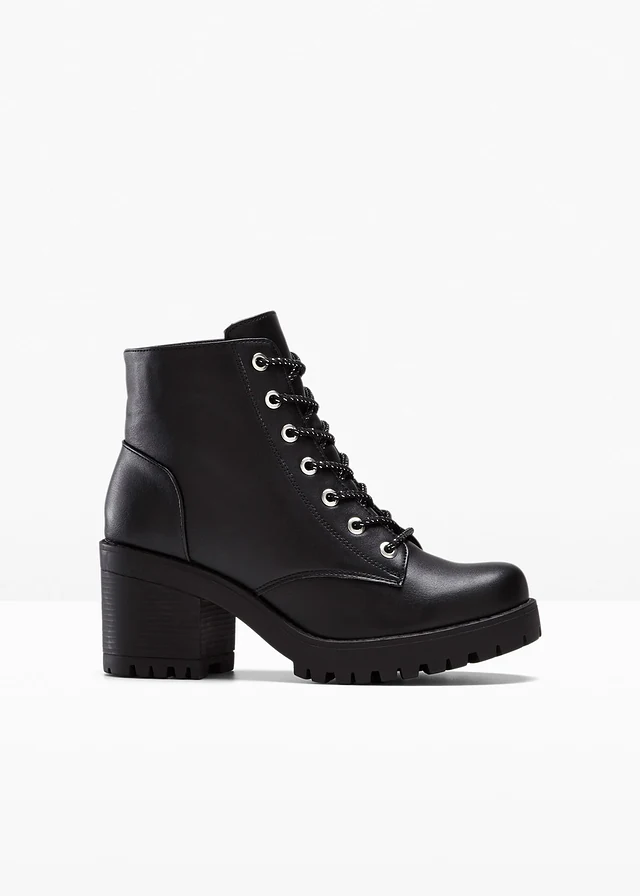 Boots lacées à talon carré, Couleur: noir