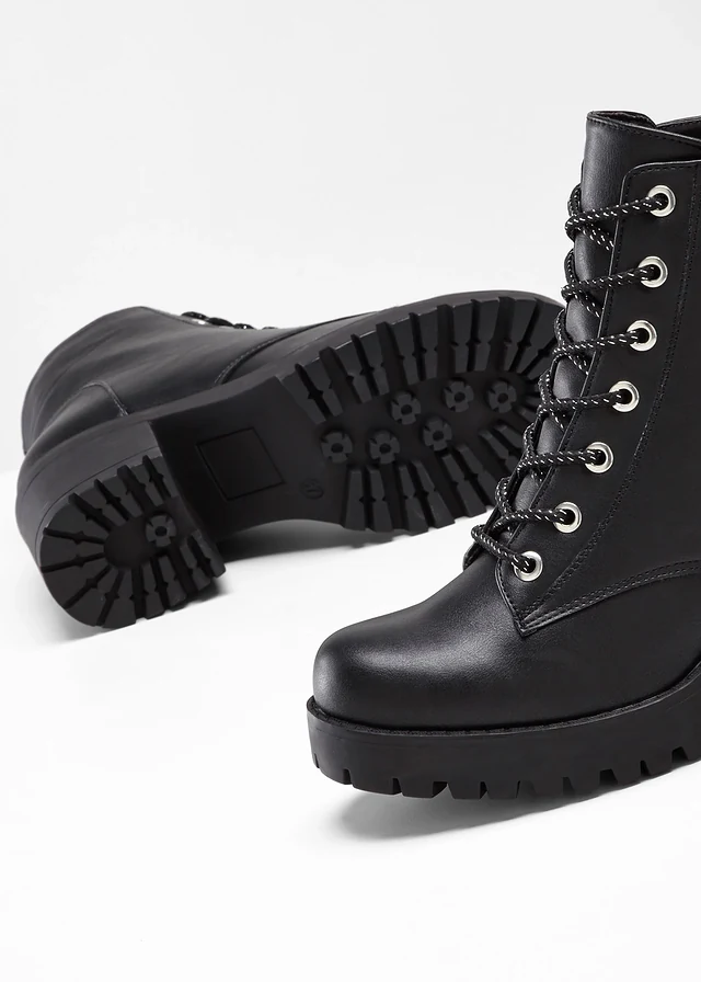Boots lacées à talon carré, Couleur: noir