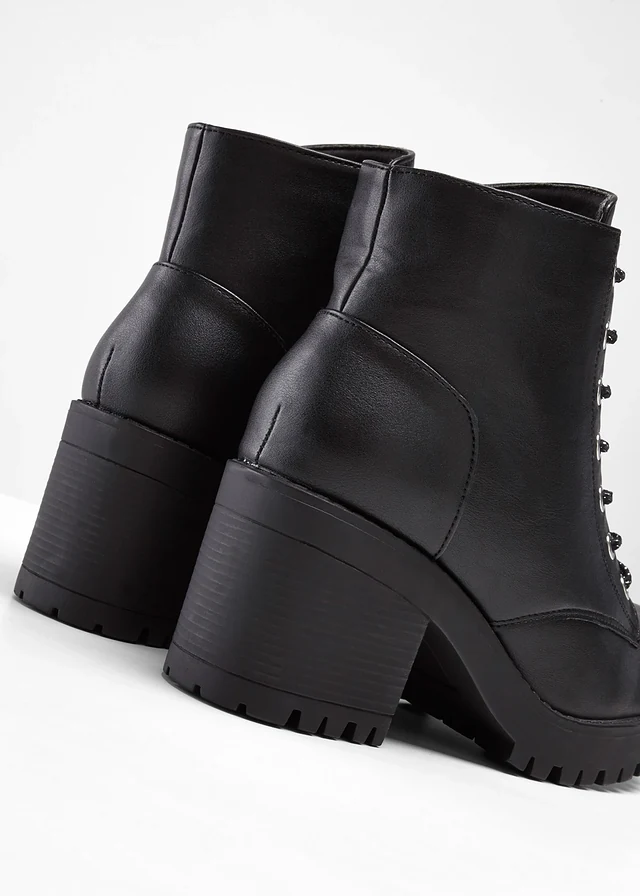 Boots lacées à talon carré, Couleur: noir