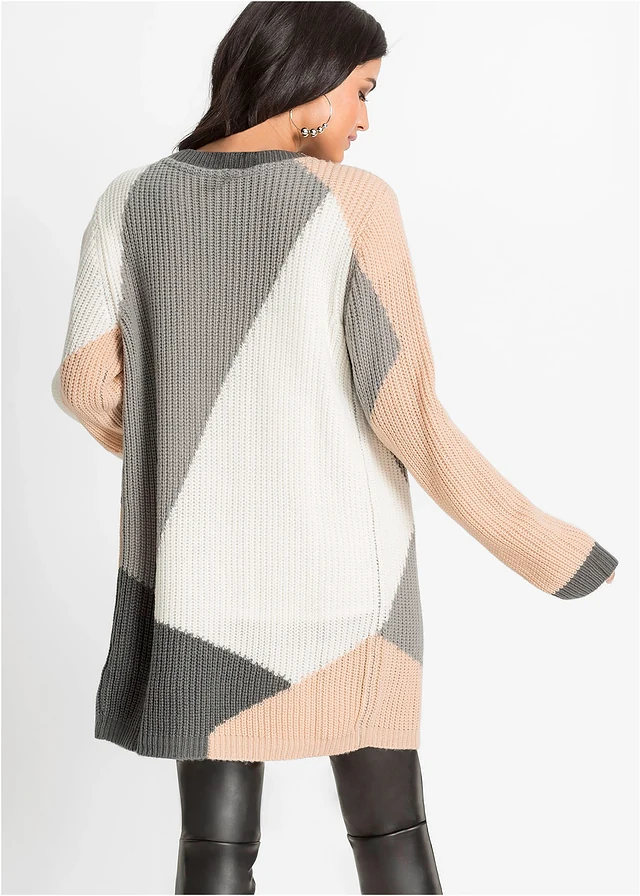 Oversized vest, Kleur: beige-wolwit-antraciet-grijs