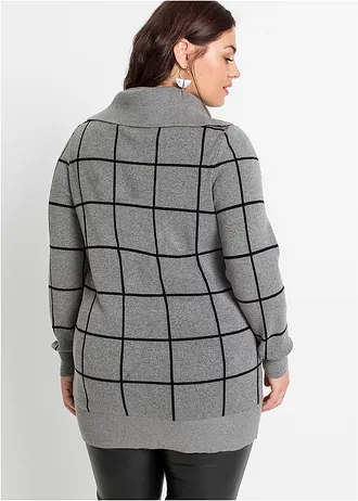 Lange trui • grijs gemêleerd-zwart geruit plus size • bonprix online shop