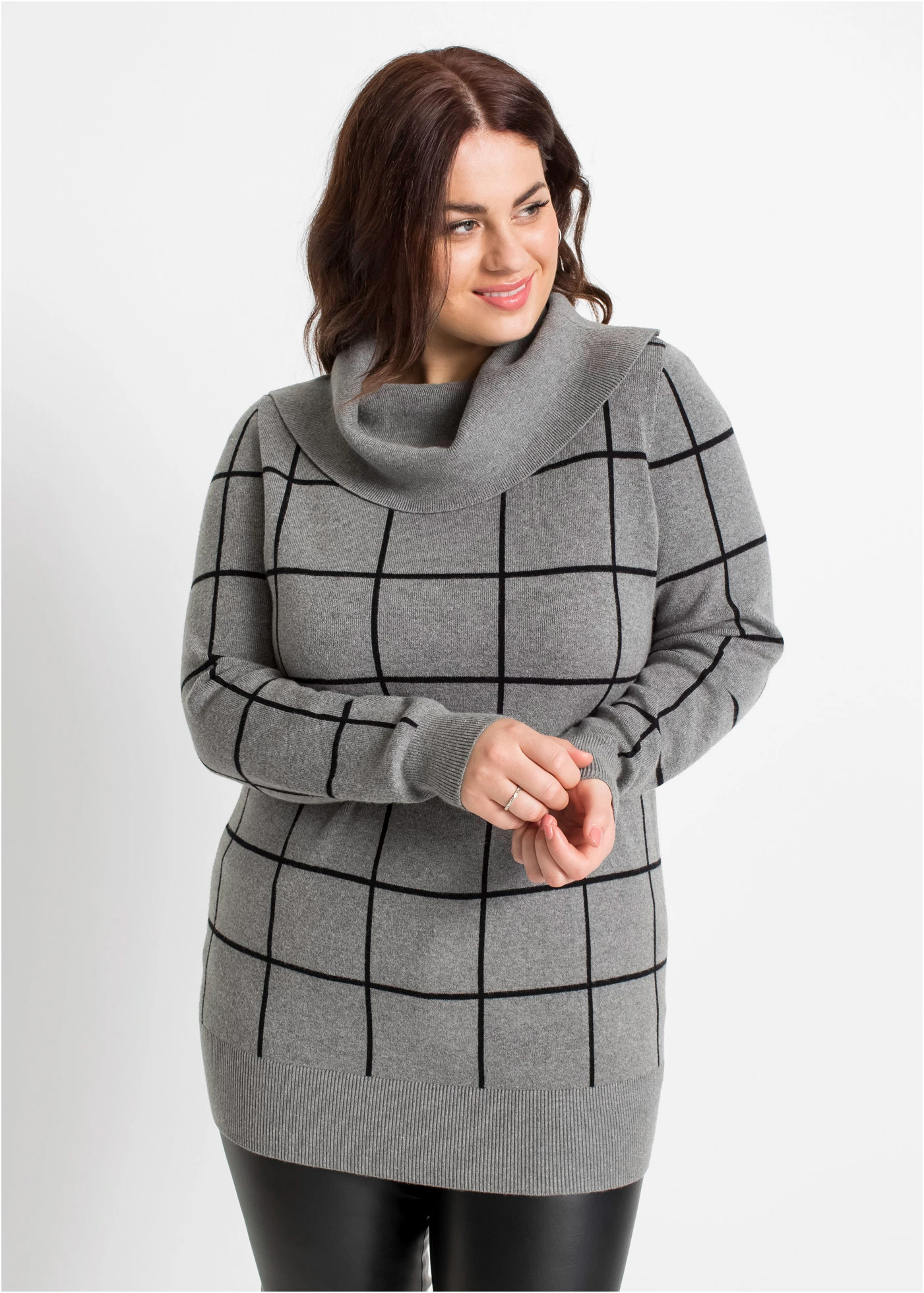 Lange trui • grijs gemêleerd-zwart geruit plus size • bonprix online shop