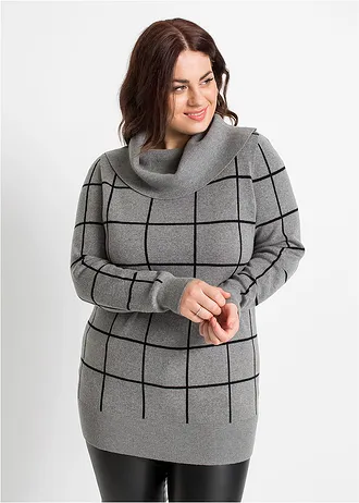 Lange trui • grijs gemêleerd-zwart geruit plus size • bonprix online shop