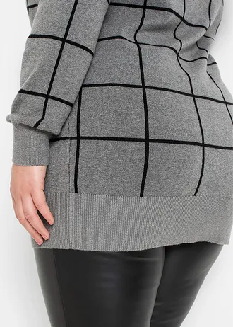 Lange trui • grijs gemêleerd-zwart geruit plus size • bonprix online shop