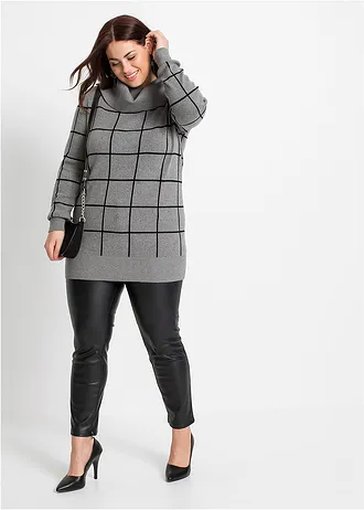 Lange trui • grijs gemêleerd-zwart geruit plus size • bonprix online shop