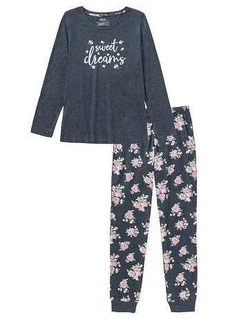 Pijama cu bumbac organic • albastru melanj floral • magazin bonprix