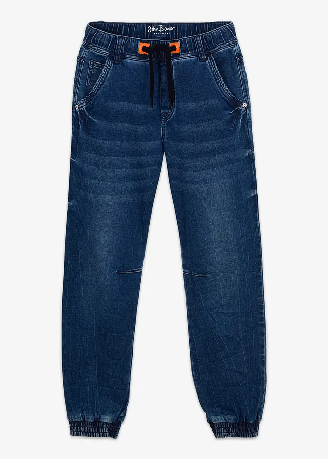 Jean à taille élastiquée en denim sweat, regular et fuselé