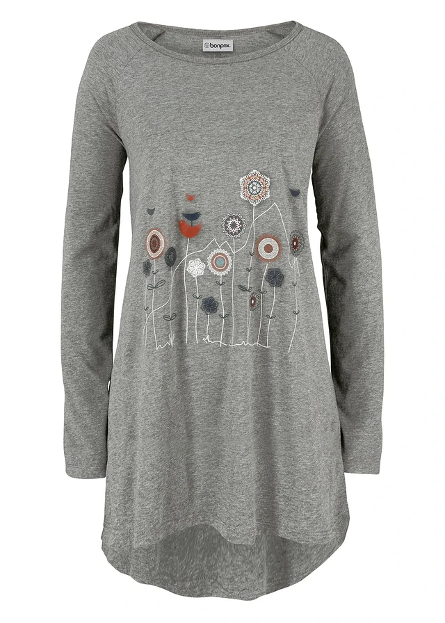 T-shirt oversize, Couleur: gris chiné floral
