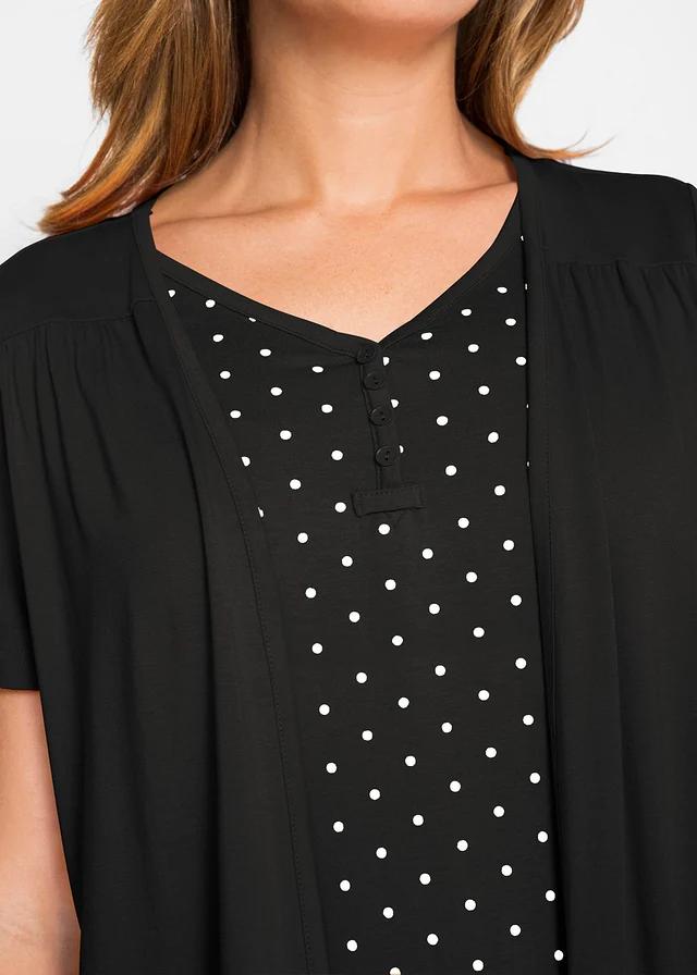 T-shirt 2en1 col V, manches courtes • noir pois blanc • product-page.page-title-suffix